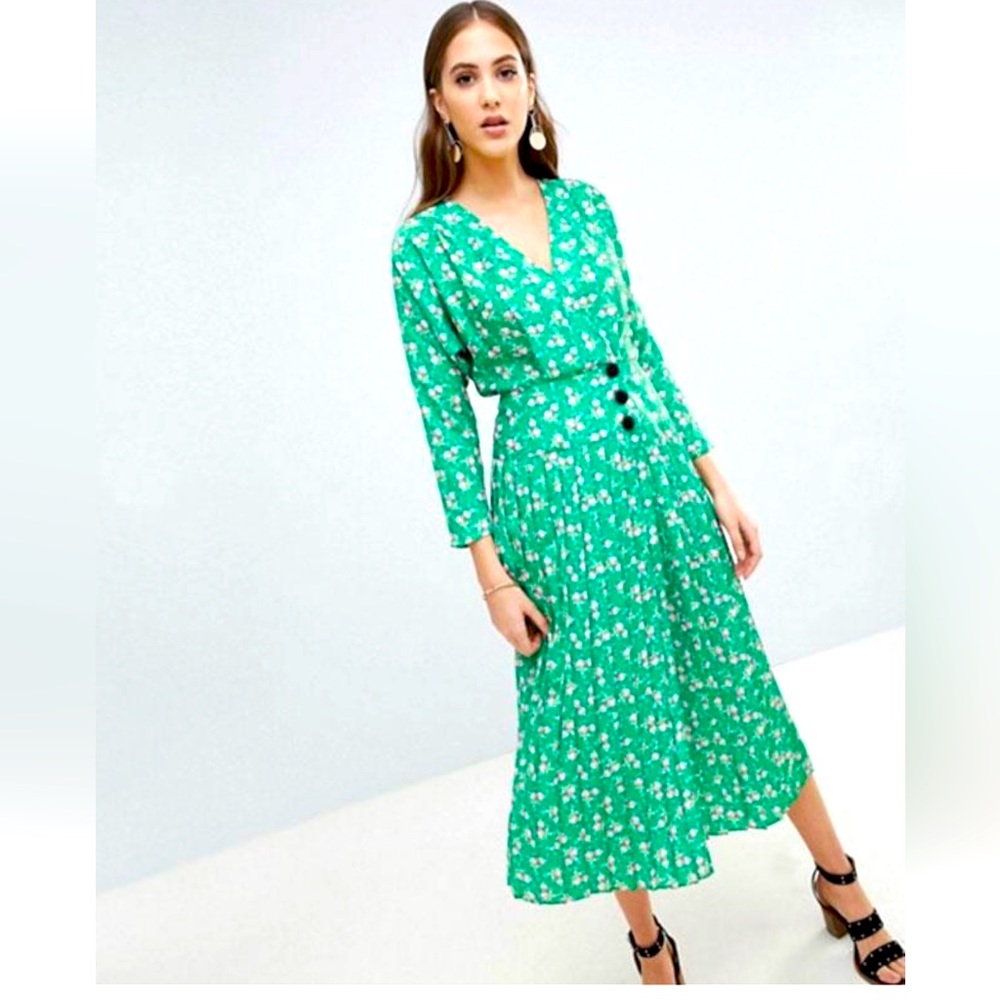 ASOS Pleated Maxi Dress with Side Buttons